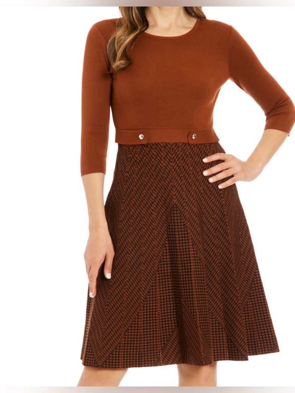 Women's Rust Brown A-Line Midi Dress